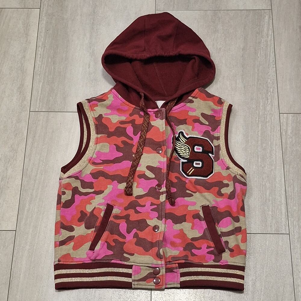 SouthPole Y2K Women’s Zip Hoodie Vest Pink Camouflage Size L
